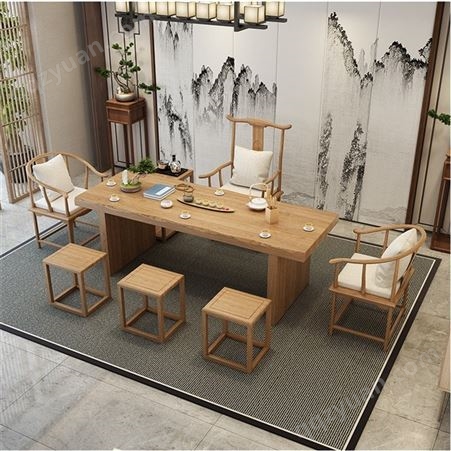 青岛实木家具厂家 新中式实木茶桌椅组合 简约现代茶桌茶台 品质保障