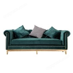 鼎富DF138客厅不锈钢布艺沙发墨绿色样板间组合三人位沙发