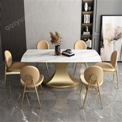 鼎富DF352轻奢岩板餐桌椅组合简约现代港式亮面长方形饭桌
