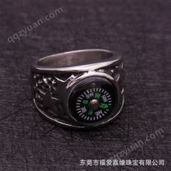 外单来版订制工厂 经典款钛钢指南针圆戒指 金属处理电镀代加工