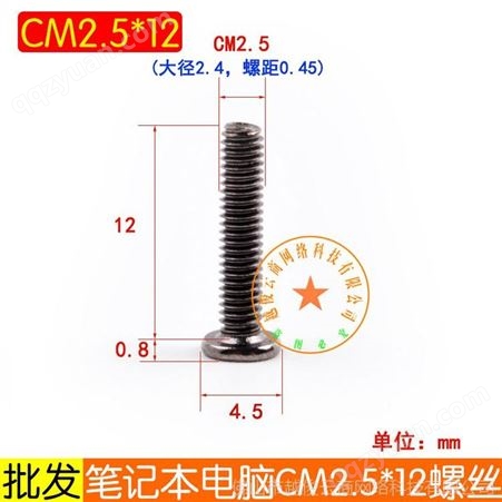 CM2.5*12头4.5笔记本螺丝平薄头 后盖螺丝加硬黑镍 扁平头