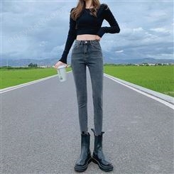 便宜牛仔裤韩版时尚女式裤子小脚裤加绒牛仔裤清货