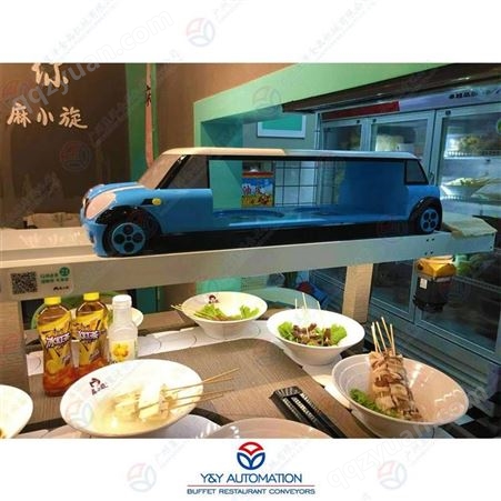 餐厅自动轨道小火车送餐设备_无人轨道智能送餐车设备_送餐机器人_快速送餐语音播报