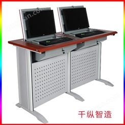 厂家订制多媒体翻转电脑桌 单双人隐藏式翻盖桌 微机室学生两用课桌