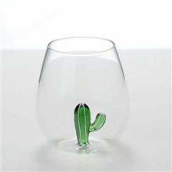 创意仙人掌玻璃水杯  仙人球INS风 沙漠植物马克杯  家用红酒杯  手工耐热杯
