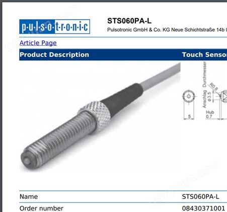 PULSOTRONIC电感传感器STS060PA-L 08430371001