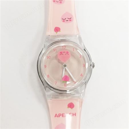 外贸环保材质塑胶爆款手表 可爱女生粉色卡通儿童手表 桃子印刷指针石英机芯手表 国美时