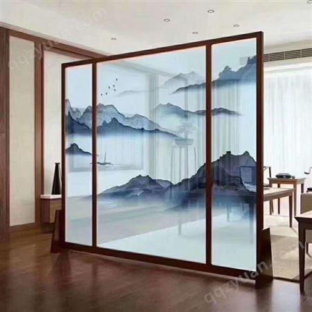 定制屏风隔断背景墙移门山水画玻璃 现代简约夹丝玻璃